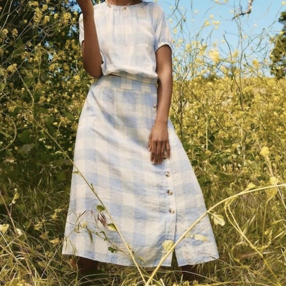 Madewell Dresses & Skirts - Madewell Light Blue and White Plaid Midi Skirt